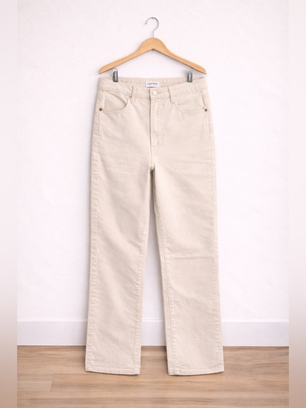 Cream High Rise Button Fly Pants Straight Leg Neutral Casual Size 28